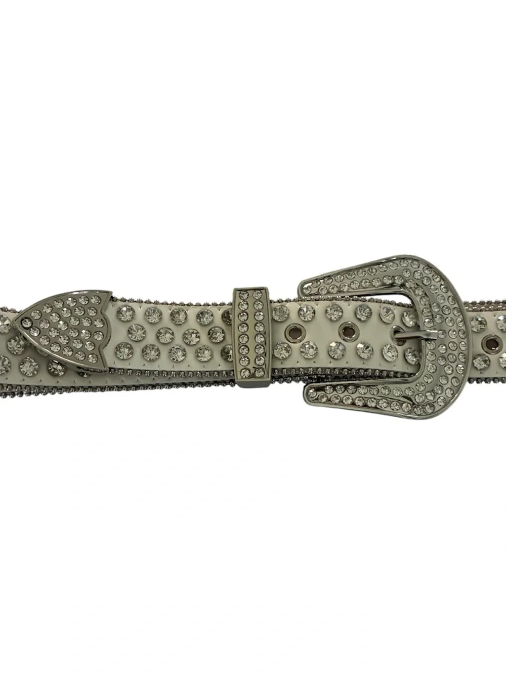 Crystal Rhinestone Studded Western Belt Bling Buckle 90s Y2K White Silver Large
